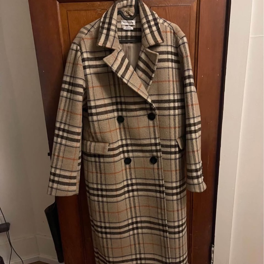 NATIVE YOUTH Plaid Double-Breasted Coat - Tan and Black